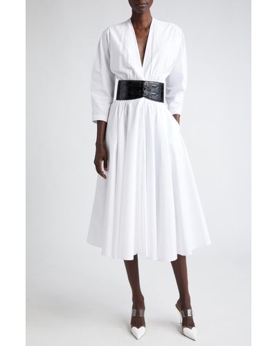 Alaïa Belted Poplin Midi Dress - White