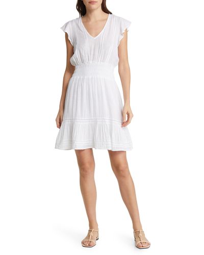 Rails Tara Flutter Sleeve Linen Blend Dress - White