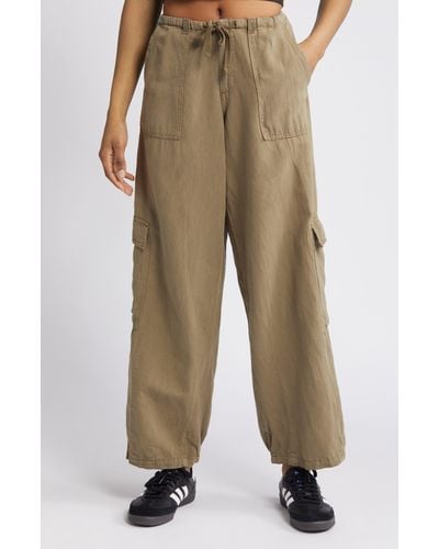 BDG Tie Waist Cotton & Linen Cargo Pants - Natural
