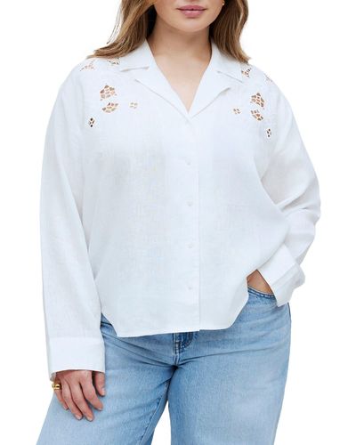Madewell Eyelet Inset Linen Button-up Shirt - White