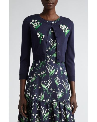 Carolina Herrera Lily Of The Valley Embroidered Crop Cardigan - Blue