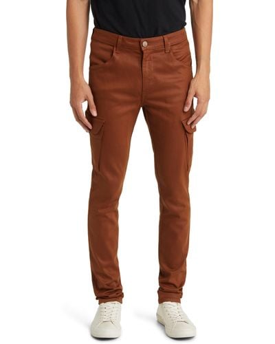 Monfrere Preston Wax Coated Cargo Skinny Jeans - Brown