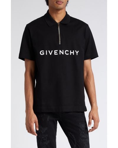 Givenchy Logo Half Zip Cotton Polo - Black