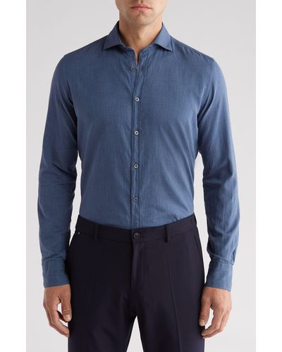 Canali Solid Cotton Button-up Shirt - Blue