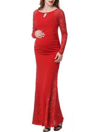 Kimi + Kai Bella Long Sleeve Maternity Maxi Dress - Red