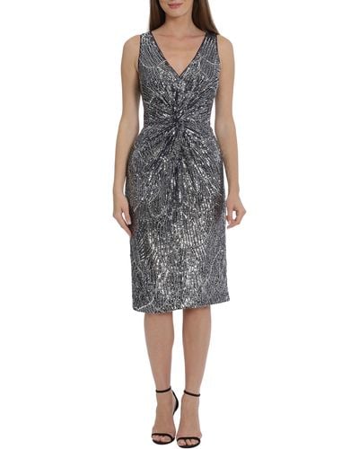 Maggy London Twist Front Sequin Cocktail Dress - Gray