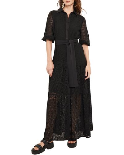 Misook Tie Waist Lace Maxi Dress - Black