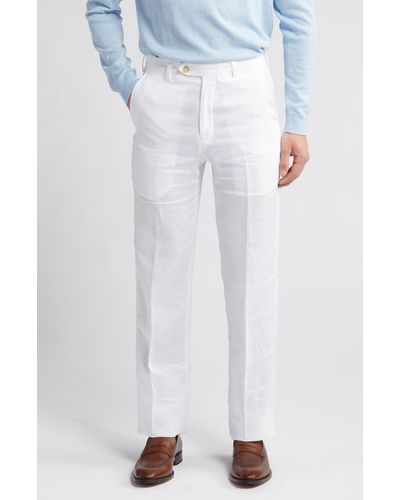 Berle Flat Front Linen Dress Pants - White