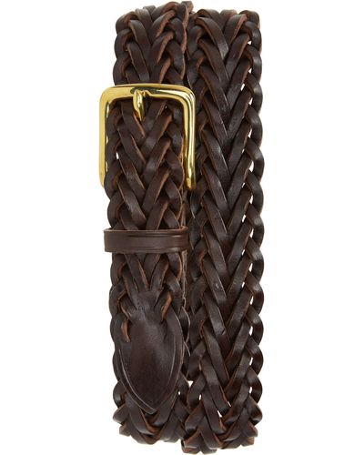 Drake's Woven Leather Belt - Brown