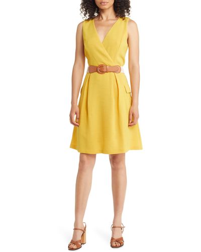 Donna Ricco Belted A-line Dress - Yellow