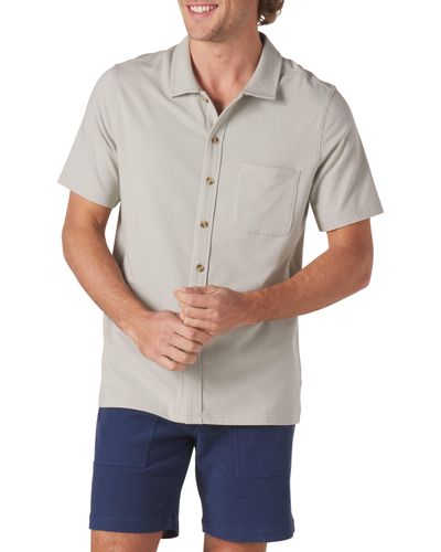 The Normal Brand Puremeso Solid Short Sleeve Knit Button-up Shirt - Gray