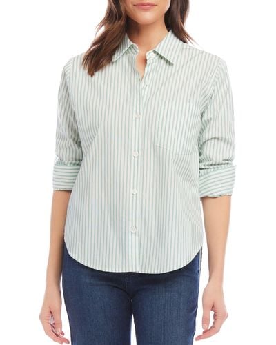 Karen Kane Ruched Sleeve Cotton Button-up Shirt At Nordstrom - White