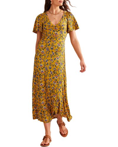 Boden Paisley Flutter Sleeve Midi Dress - Yellow
