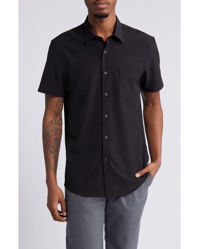 Nordstrom Trim Fit Short Sleeve Button-up Shirt - Black