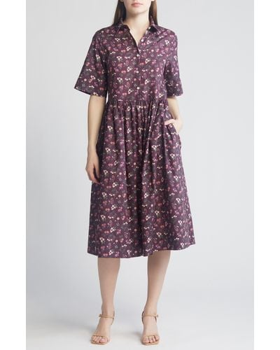 Liberty Gallery Floral Cotton Midi Shirtdress - Red