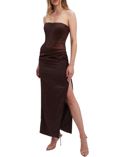 Bardot Everlasting Corset Strapless Satin Gown - Brown