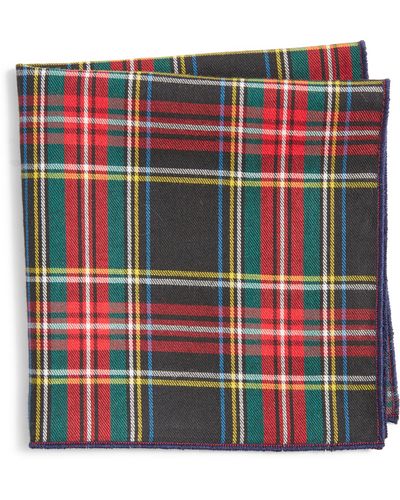 CLIFTON WILSON Holiday Plaid Cotton Pocket Square - Red