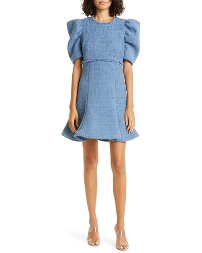 Likely Alia Puff Sleeve Tweed Dress - Blue