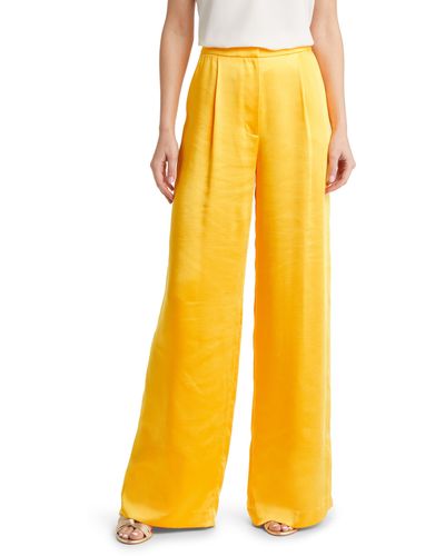 MILLY Noelani Satin Cady Wide Leg Pants - Yellow