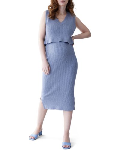 Ingrid & Isabel Two-piece Ribbed Maternity Midi Skirt & Crop Sweater Vest - Blue