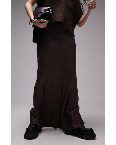 TOPSHOP Satin Drawstring Maxi Skirt - Black