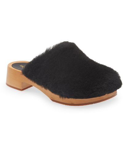 Swedish Hasbeens Fluff Genuine Shearling Clog - Black