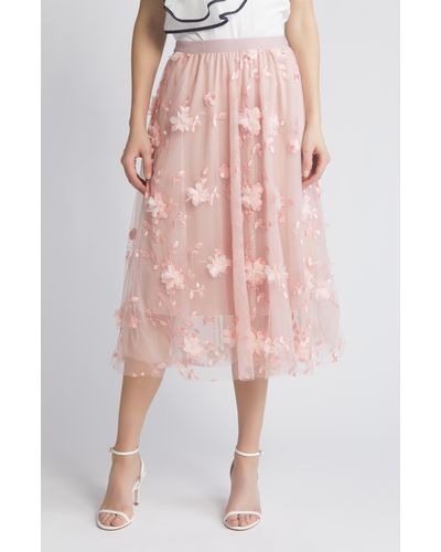 NIKKI LUND Audra Floral Appliqué Chiffon Maxi Skirt - Pink