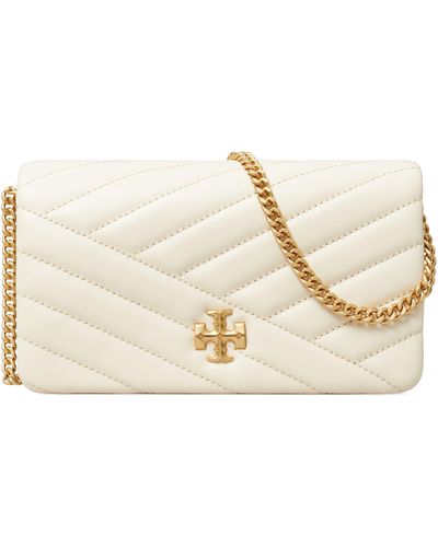 Tory Burch Quilted Leather Wallet On A Chain - Natural