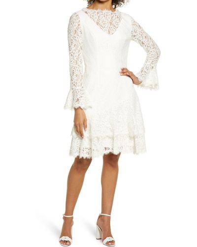 Shani Long Sleeve Tiered Lace Dress - White