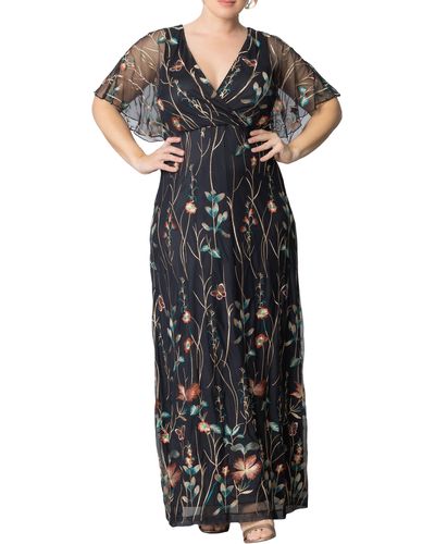 Kiyonna Embroidered Elegance Floral Gown - Black
