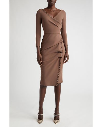 La Petite Robe Di Chiara Boni Elma Long Sleeve Faux Wrap Cocktail Dress - Brown