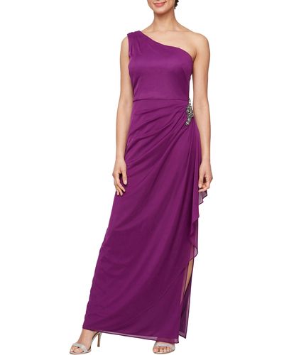 Alex Evenings Embellished One-shoulder Gown - Purple