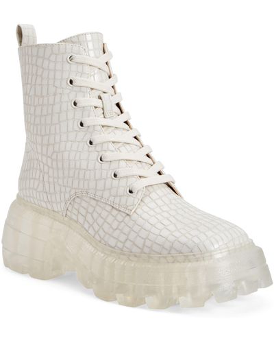 Katy Perry Geli Snake Embossed Combat Boot - White