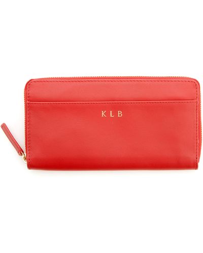 ROYCE New York Personalized Continental Rfid Leather Zip Wallet - Red