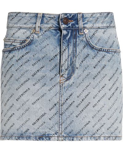 Balenciaga Logo Print Low Rise Denim Miniskirt - Blue