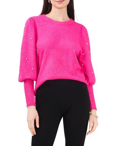 Chaus Imitation Pearl Juliet Sleeve Sweater - Pink