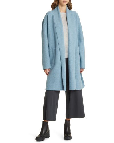 Eileen Fisher Shawl Collar Wool Coat - Blue