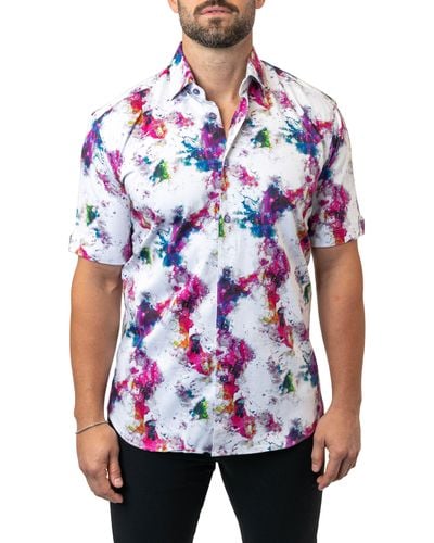 Maceoo Galileo Inception 81 Contemporary Fit Short Sleeve Button-up Shirt At Nordstrom - White
