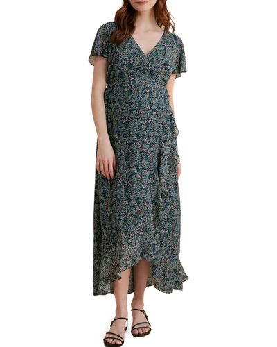 A Pea In The Pod Floral Faux Wrap Maternity Dress - Green