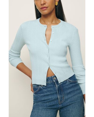 Reformation Natalie Cable Stitch Cardigan Sweater - Blue