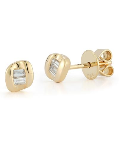 Dana Rebecca Cuban Link Baguette Diamond Stud Earrings - White