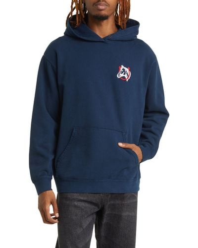 One Of These Days Horse Shoe Embroidered Cotton Hoodie - Blue