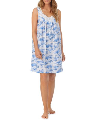 Eileen West Sleeveless Cotton Lawn Chemise - Blue