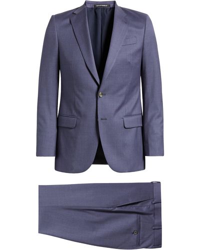 Emporio Armani G-line Deco Purple Mélange Wool Suit - Blue