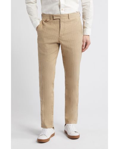 Billy Reid Flat Front Linen Blend Dress Pants - Natural