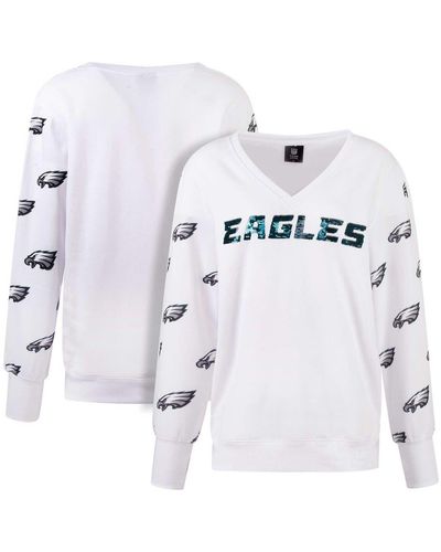 Women's Cuce White Las Vegas Raiders Sequin Fleece V-Neck T-Shirt
