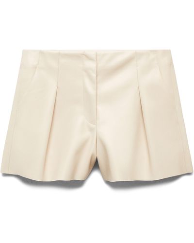 Mango Pleated Faux Leather Shorts - Natural