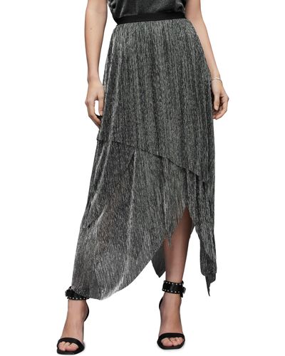 AllSaints Veena Metallic Shimmer Asymmetric Skirt - Black