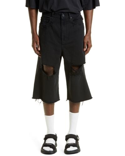 Balenciaga baggy Destroyed Cutoff Denim Shorts - Black