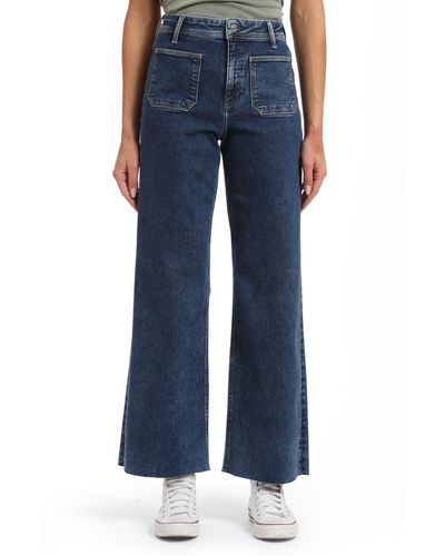 Mavi Paloma Marine Patch Pocket Raw Hem High Waist Wide Leg Jeans - Blue